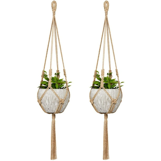 Jute Braided Rope Hanging Planter Baskets Flower Pot Home Holder Decor V2M4